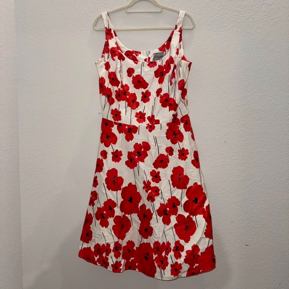 Breakin' Loose Women's Sz 14 A Line Dress Bright Red Poppy Floral Sleeveless